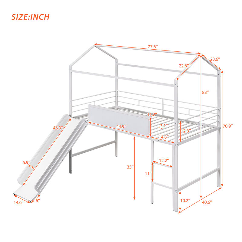 Merax Metal House Bed Loft Bed with Slide