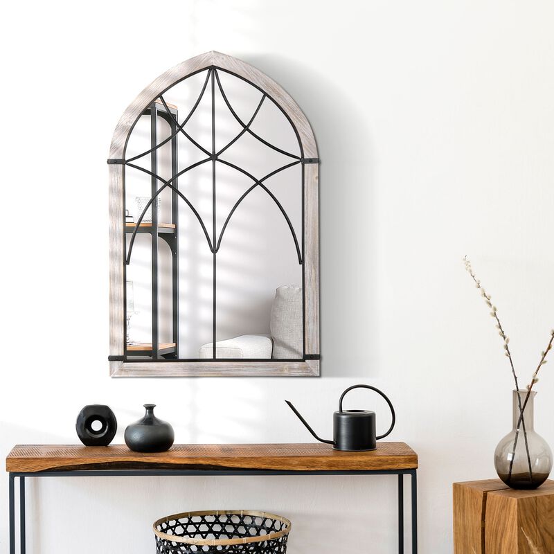 Rustic Wall Accent: Farmhouse Arch Window Mirror 36.5x23.5 Inch