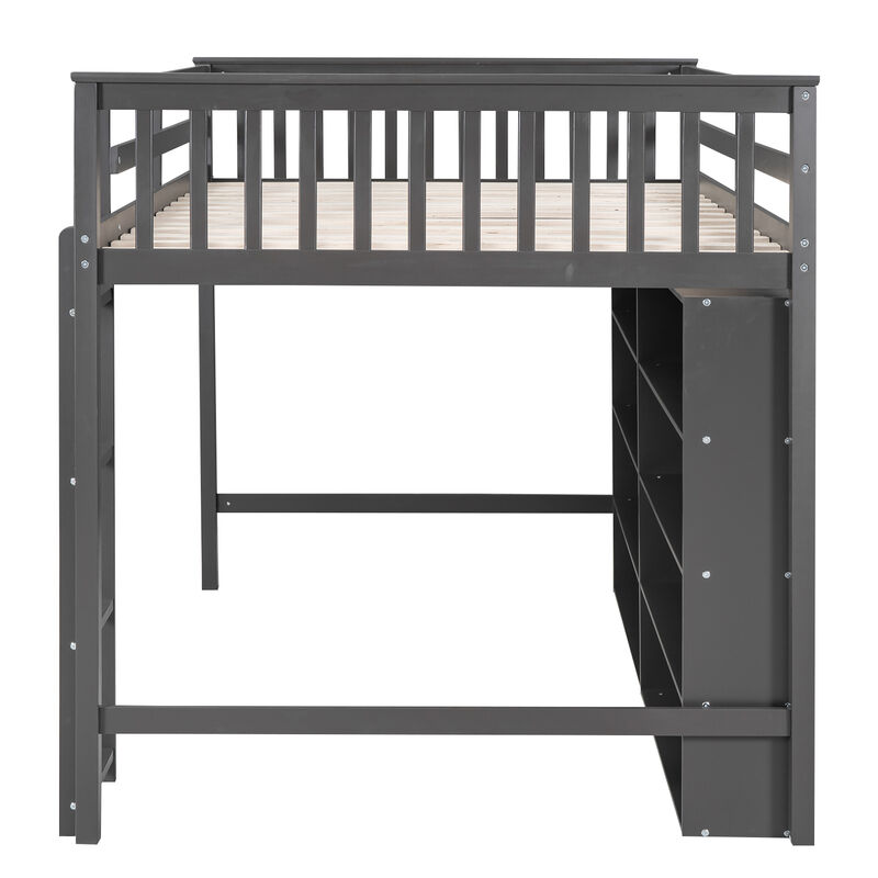 Merax Loft Bed with 8 Open Storage Shelves and Ladder