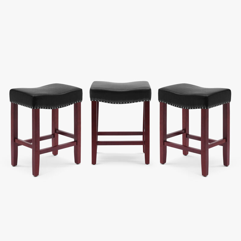 WestinTrends 24" Upholstered Saddle Seat Cherry Counter Stool (Set of 3)