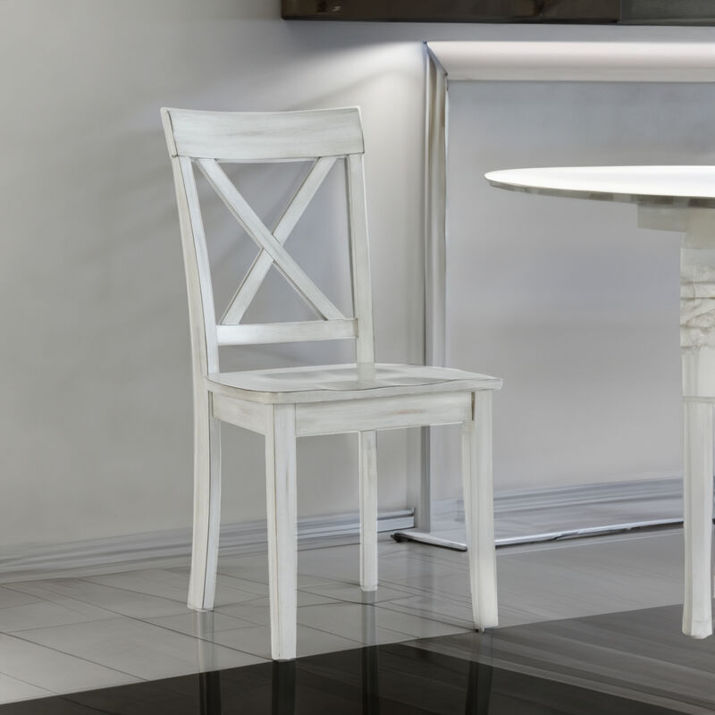 Wooden Dining Chair with X Shaped Back, Set of 2, White-Benzara