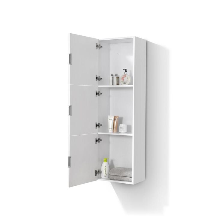 Kubebath 18 Wide by 59 High Linen Side Cabinet With Three Doors in Gloss White Finish