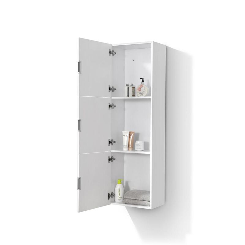Kubebath 18 Wide by 59 High Linen Side Cabinet With Three Doors in Gloss White Finish