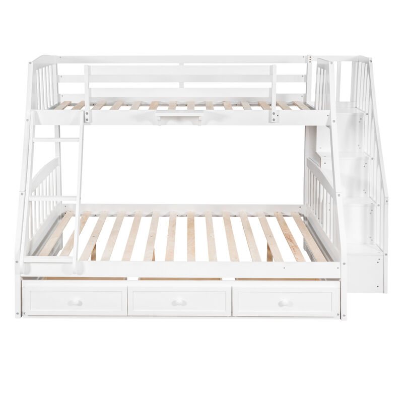 Twin-Over-Full Bunk Bed With Drawers, Ladder And Storage Staircase