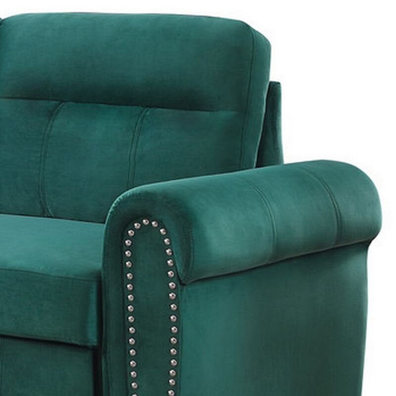 Irma 97 Inch 2 Piece Sectional Sofa, Pull Out Bed, Rolled Arm, Green Velvet-Benzara