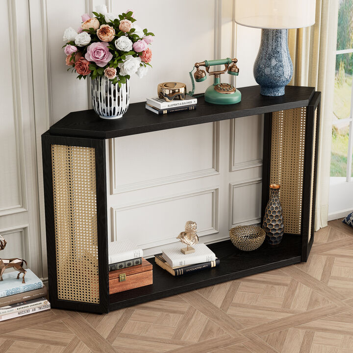 Merax Console Table with 1 Open Shelf and Rattan Side