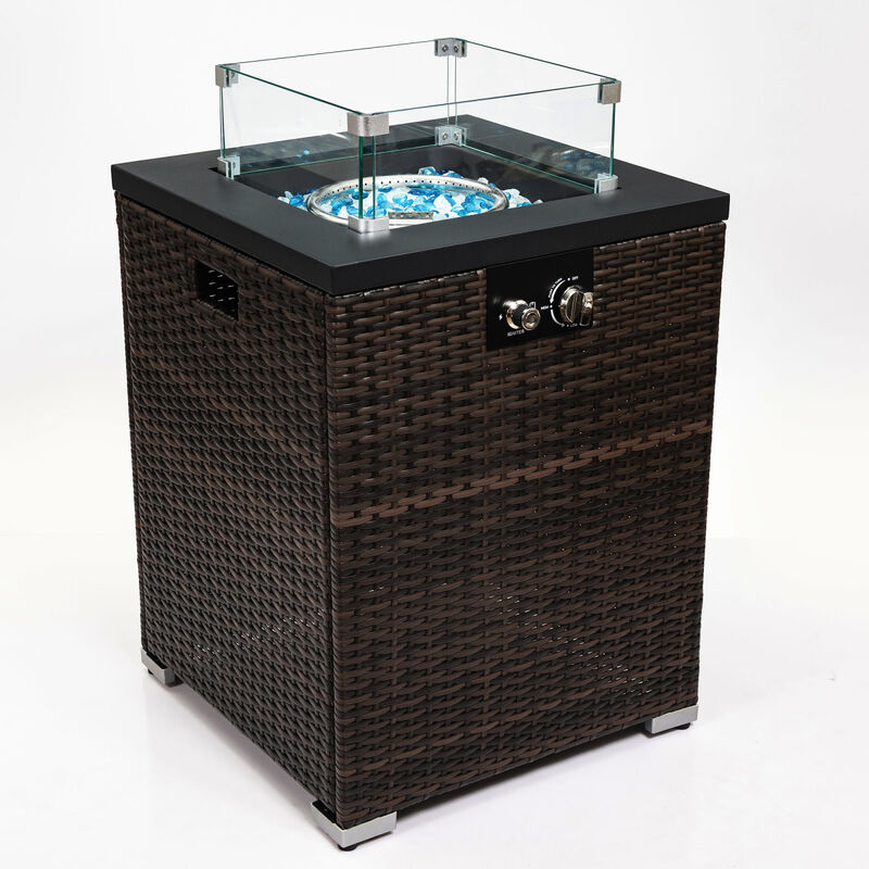 Streamdale Wicker Fire Pit Column With Glass Wind Guard