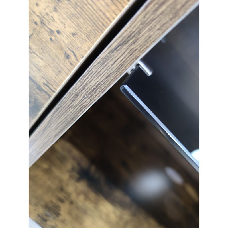 Rustic Brown TV Console With Push-To-Open Storage Cabinet For TV Up To 65In Wood & Glass