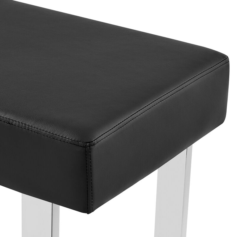 48 Inch Bench with Leatherette Padded Seat and Metal Frame, Black-Benzara