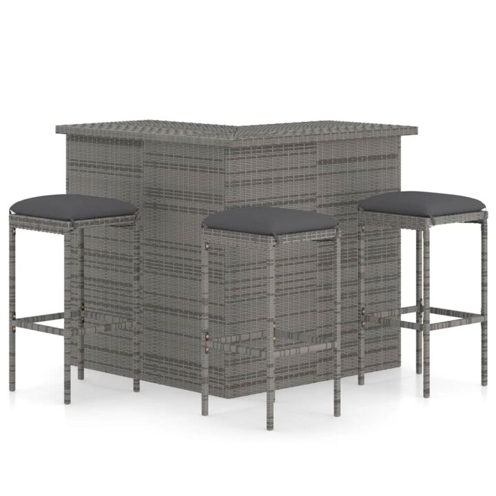 vidaXL 4 Piece Garden Bar Set with Cushions Poly Rattan Gray