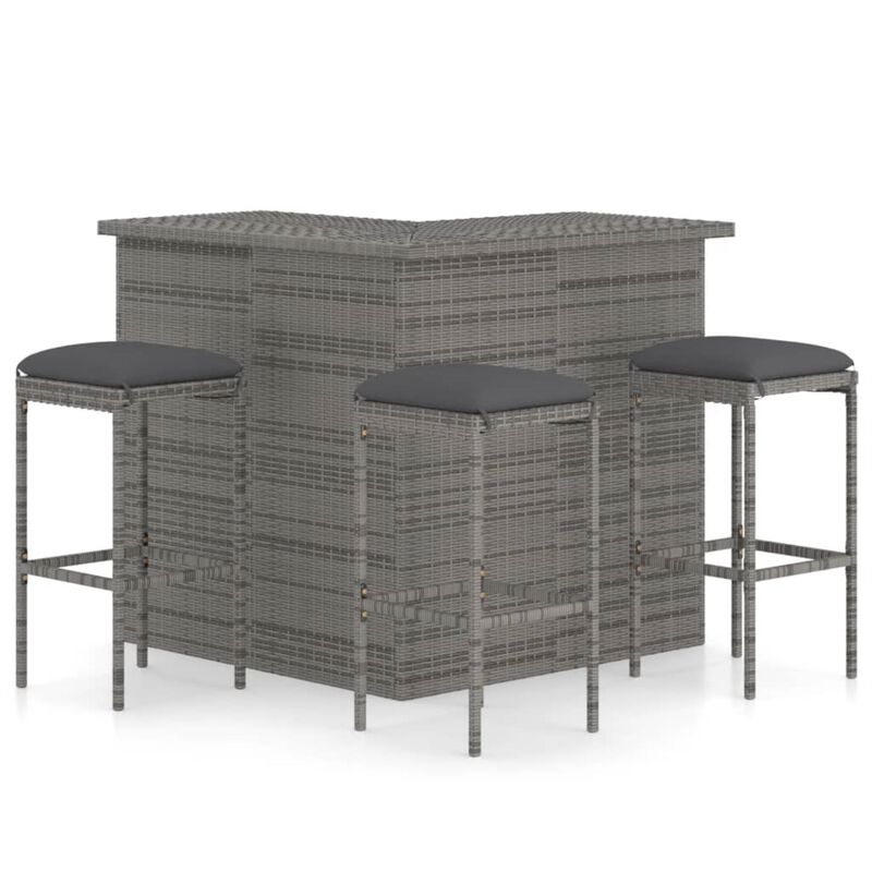 vidaXL 4 Piece Garden Bar Set with Cushions Poly Rattan Gray