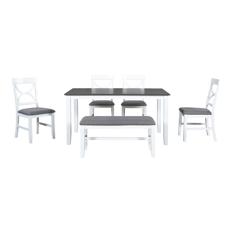 6-Piece Wood Dining Table Set Kitchen Table Set With Upholstered Bench And 4 Dining Chairs