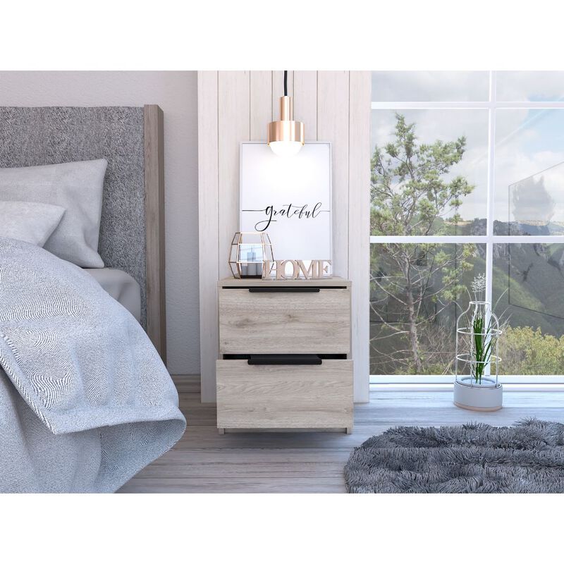 Modern Nightstand 19" H, Two Drawers, Light Gray