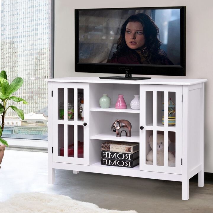 Hivvago White Wood 43-inch TV Stand with Glass Panel Doors