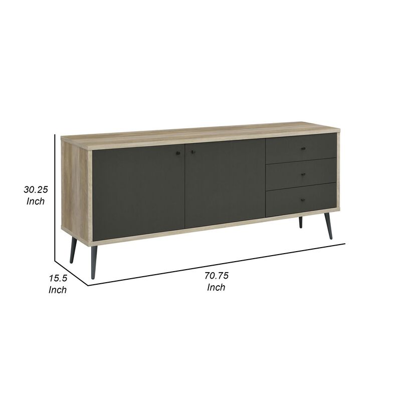 71 Inch Sideboard Console Cabinet, 2 Doors, 2 Shelves, 3 Drawers, Gray - Benzara