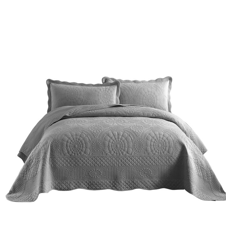 MarCielo 3 PCS 100% Cotton Oversized Bedspread Quilt Set Embroidery TF