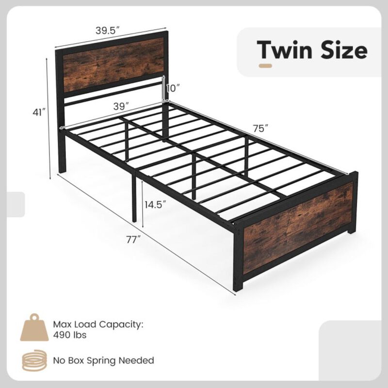 Hivvago Twin Size Bed Frame Metal with High Headboard and Mute Bars