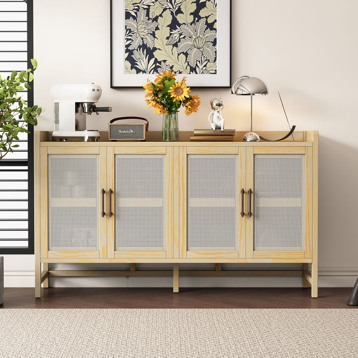 Merax Rustic Sideboard with Decorative Rattan Doors
