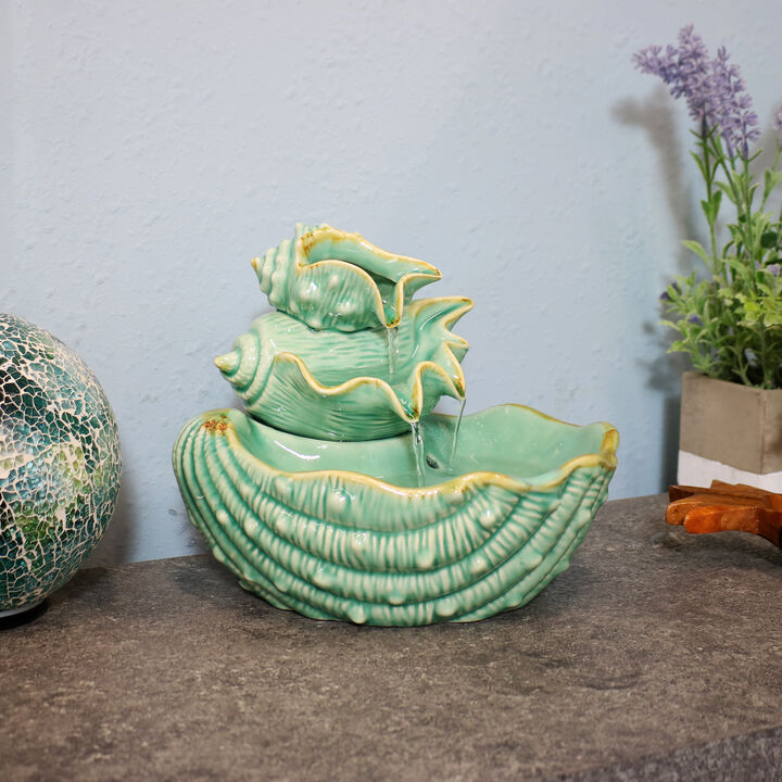 Sunnydaze Stacked Tiered Seashells Ceramic Indoor Water Fountain - 7 in