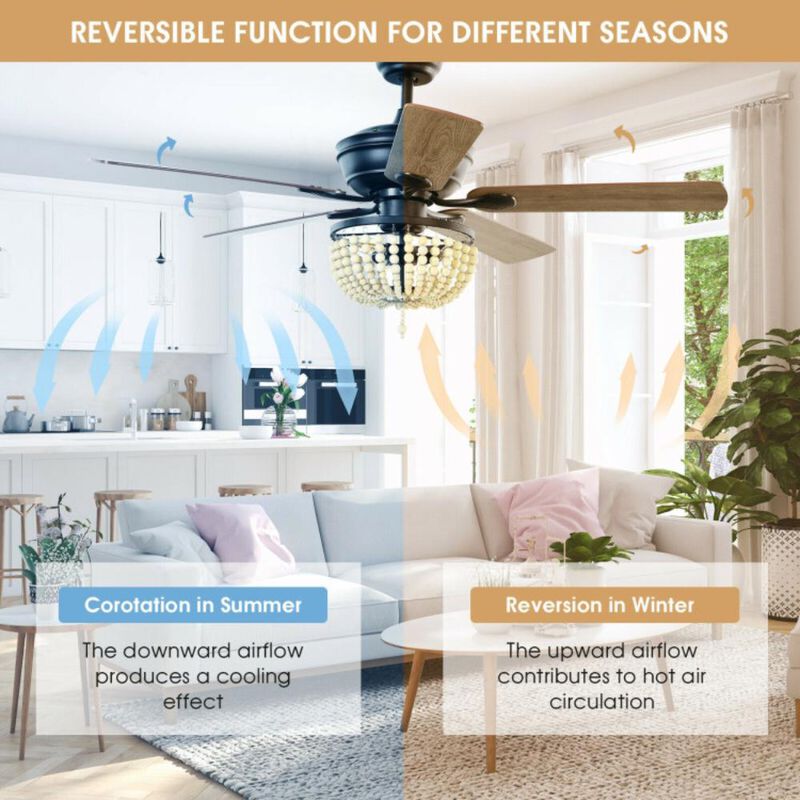 Hivvago 52 Inch Retro Ceiling Fan Light with Reversible Blades Remote Control