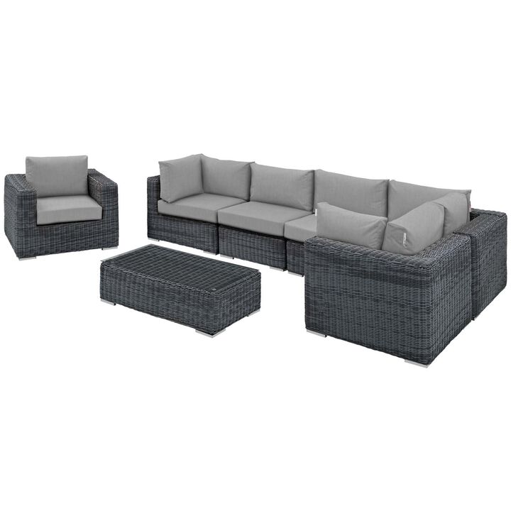 Summon 7 Piece Outdoor Patio Sunbrella Sectional Set - Canvas Gray