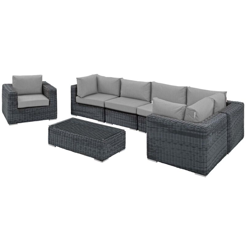 Summon 7 Piece Outdoor Patio Sunbrella Sectional Set - Canvas Gray
