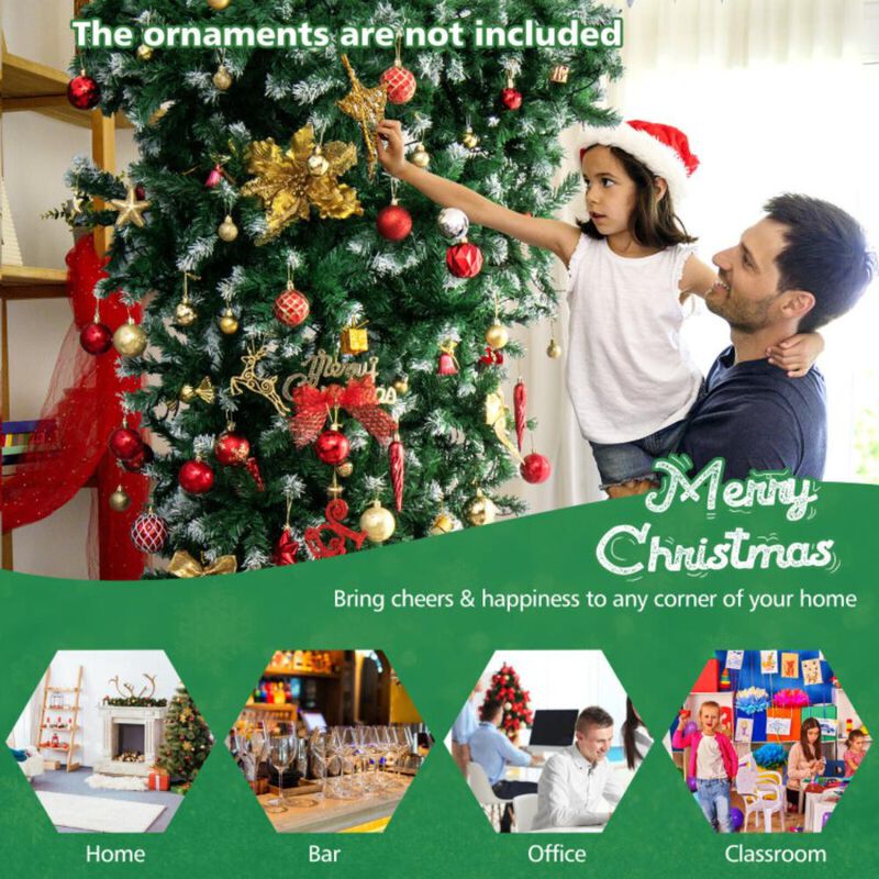 Hivvago 7.5 Feet Pre-Lit Snowy Upside Down Christmas Tree 1100 Tips