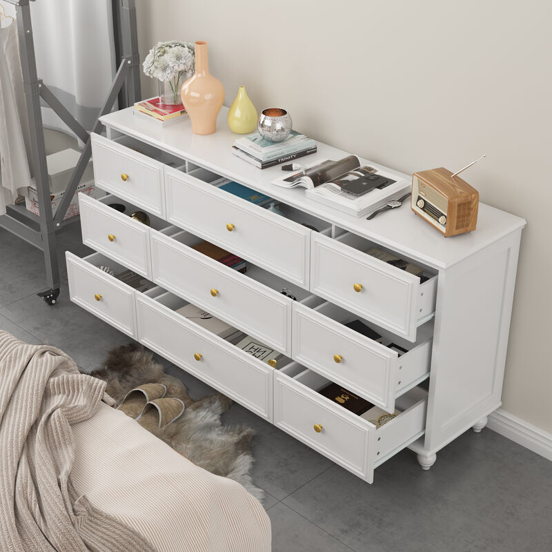 White Wooden Modern European Style Accent Storage Cabinet with 9-Drawer