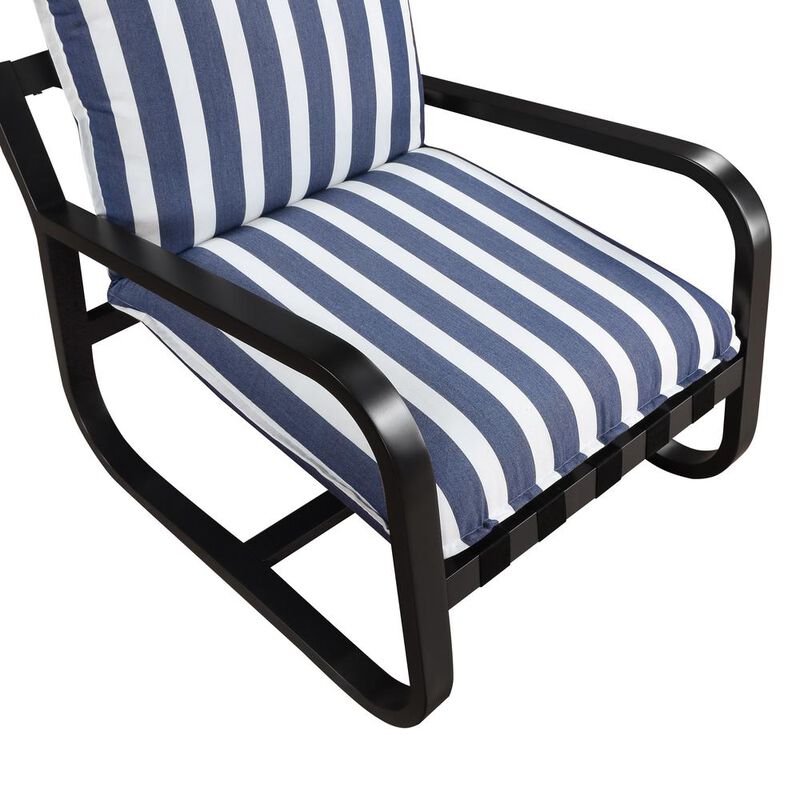 Comfort Pointe Aspen Outdoor Sling Chair Upholstered in Blue and White Stripe Fabric