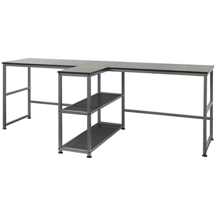 HOMCOM 83" Two Person Computer Desk with 2 Storage Shelves, Double Desk Workstation with Book Shelf, Long Desk Table for Home Office, Black