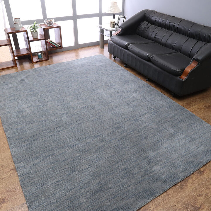 RUGSOTIC CARPETS HAND KNOTTED LOOM WOOL ECO-FRIENDLY AREA RUGS  - 8'x11', Rectangle, Light Blue Color, Solid Plain Design, High Pile Thick Handmade Anti Skid Rugs for Living Room (L00111)