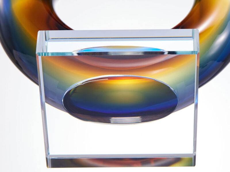 Hand Blown Wave Sommerso Art Glass Scultpure