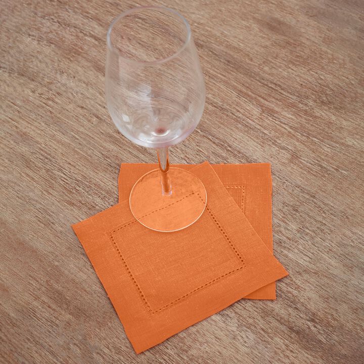 Solino Home 100% Pure Linen Cocktail Napkin 6 x 6 Inch Set of 12 | Classic Hemstitch