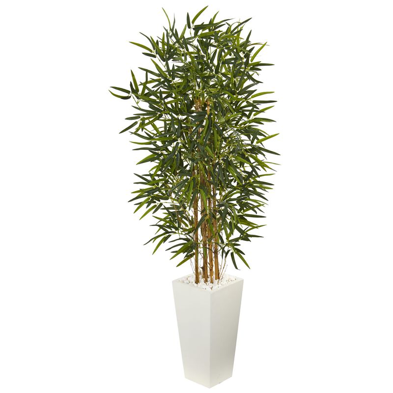 Hivvago 5.5 Feet Bamboo Artificial Tree in White Tower Planter