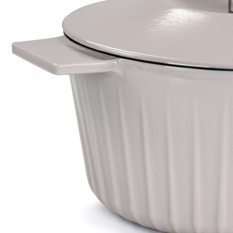 Martha Stewart Enameled Cast Iron 5 Quart  Embossed Stripe Dutch Oven with Lid in Warm Grey