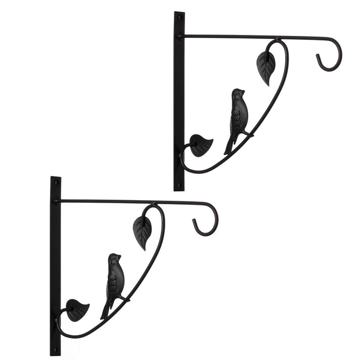 Decorative Black Metal Wall Planter Hooks for Hanging Plants and Flower Pots, Set of 2