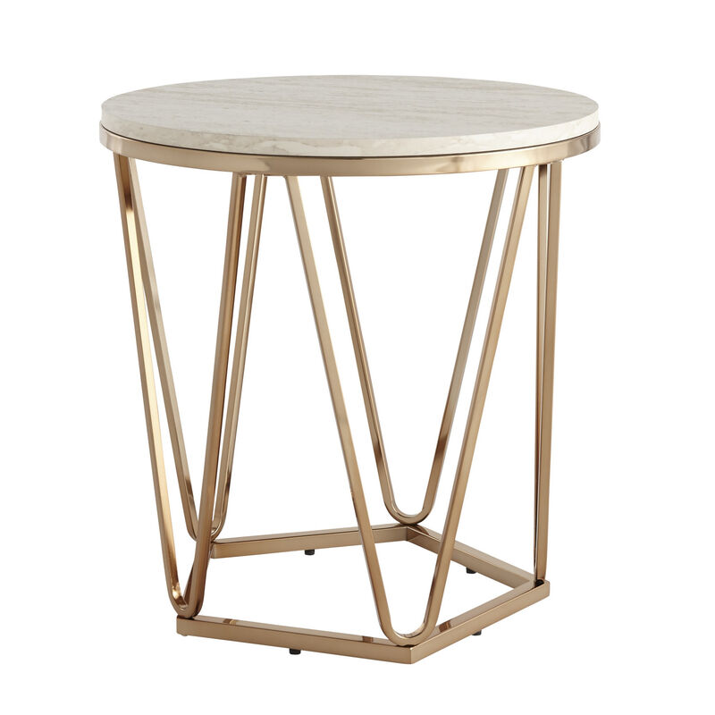 23"" Champagne Manufactured Wood And Iron Round End Table