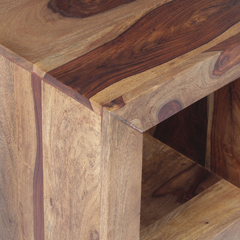 16 Inch Cube Shape Rosewood Side Table With Cutout Bottom, Brown - Benzara
