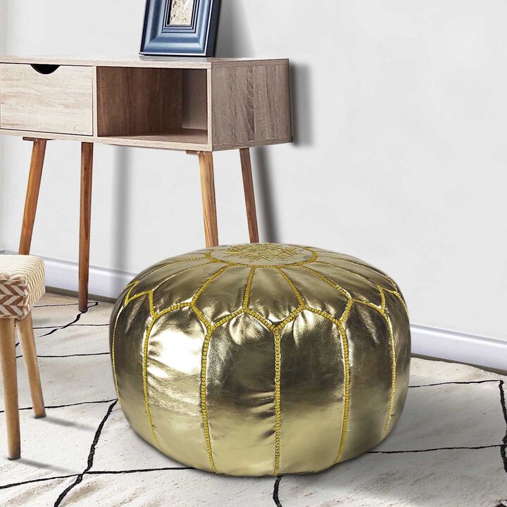Handmade Moroccan Ottoman, Faux Leather Pouf