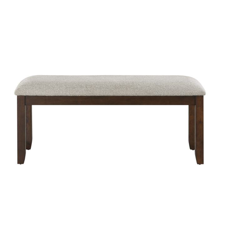 Humpty 43 Inch Bench, Gray Polyester Upholstery, Cherry Brown Solid Wood - Benzara