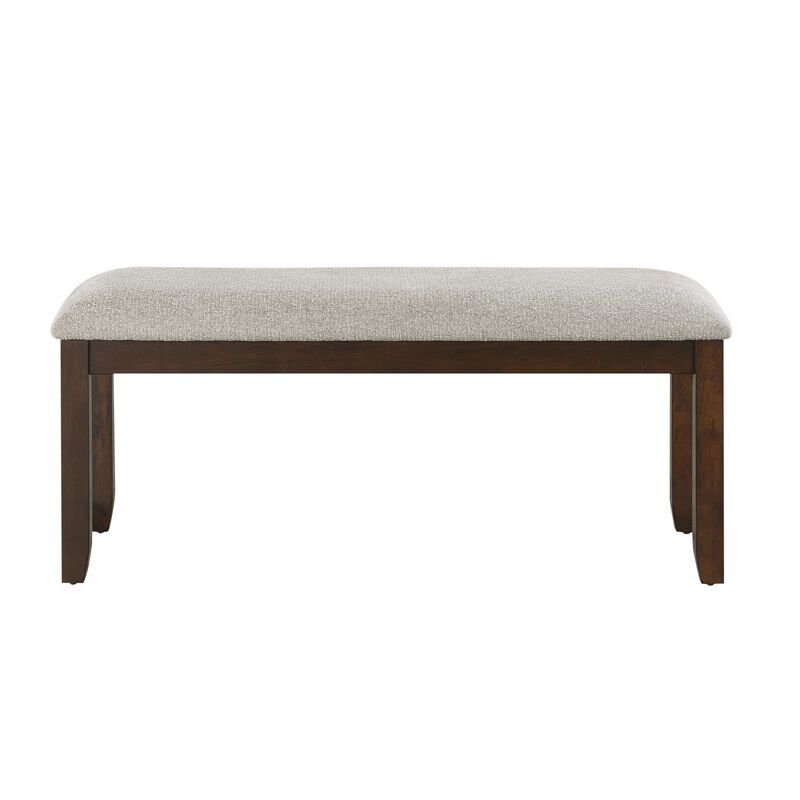 Humpty 43 Inch Bench, Gray Polyester Upholstery, Cherry Brown Solid Wood - Benzara