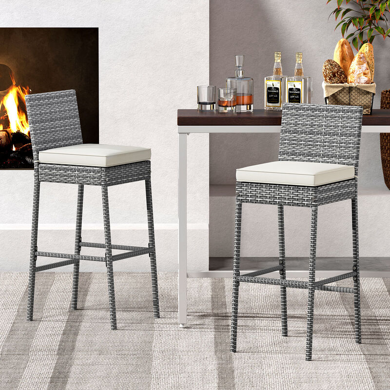 Patio Barstools with Soft Seat Cushions and Cozy Footrests Set of 4 for Outdoor Dining