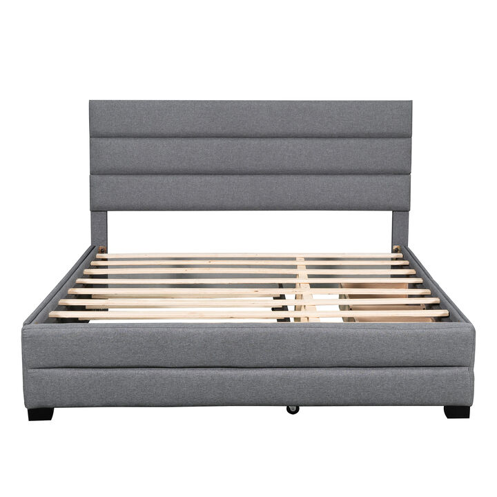 Merax Linen Fabric Platform Bed with Trundle