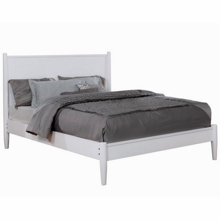 Wooden Eastern King Size Bed with Panel Headboard, White-Benzara