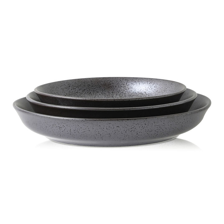 Stone Lain Valencia Porcelain Serving Bowl Set 3 Piece, Metallic Grey