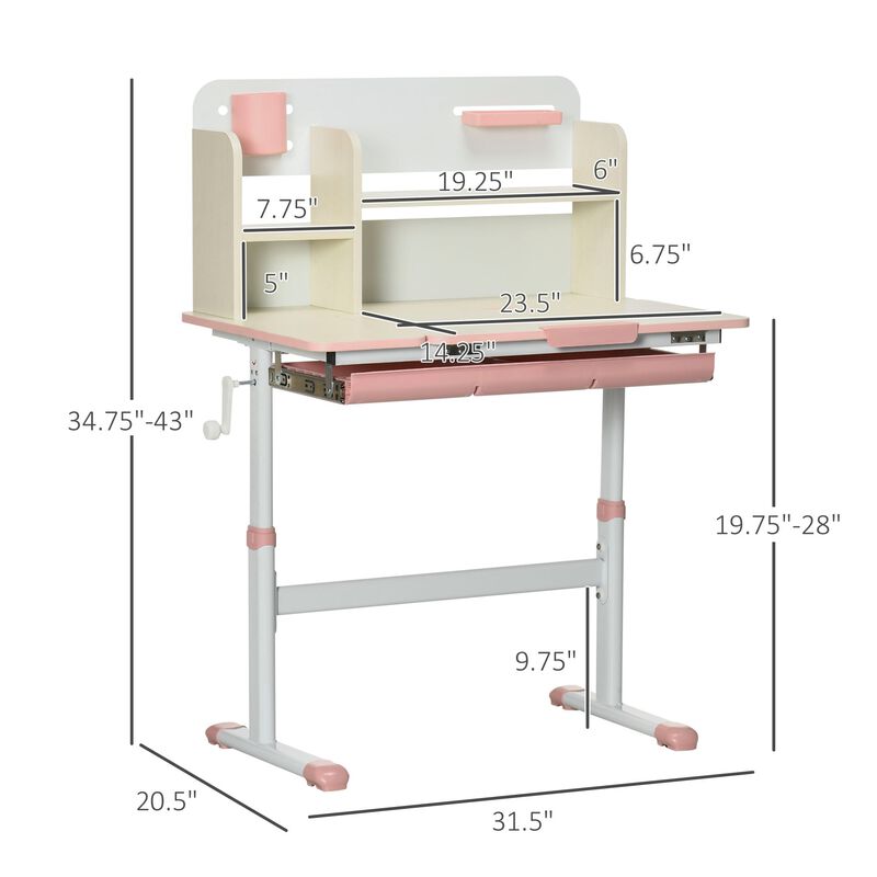 Pink Kids' Desk: Height Adjustable Study Table with Tilt Top