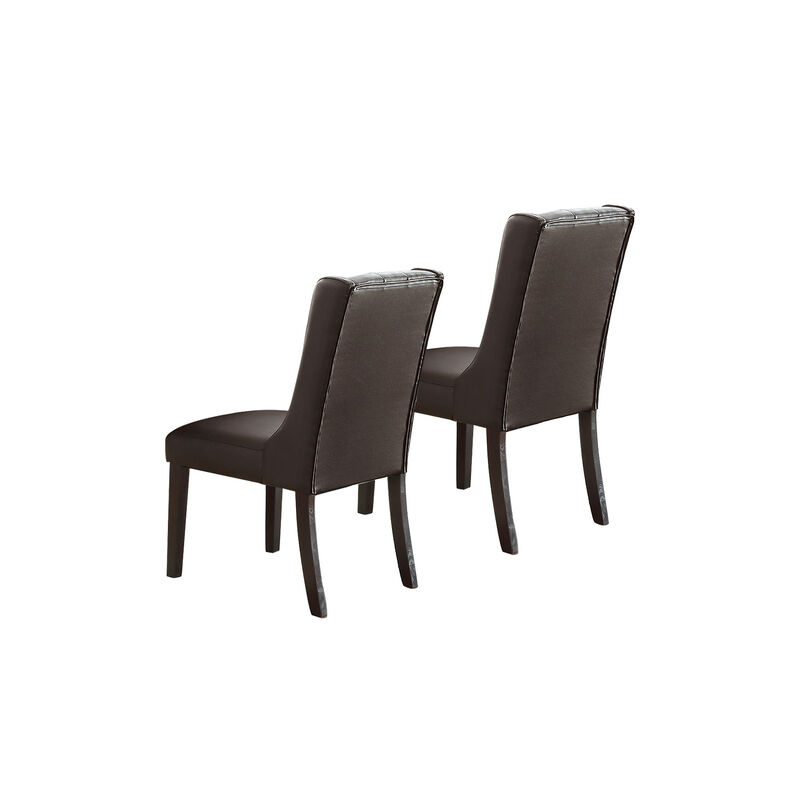 Espresso Faux Leather Dining Chairs With Button Tufted Back, Set Of 2