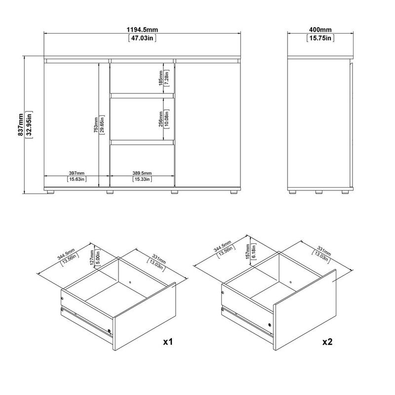 Tvilum Aurora Sideboard with 2 Doors and 3 Drawers, White