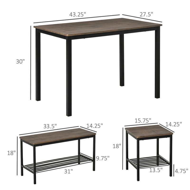 Rustic Dining Ensemble: 4-Person Industrial Set with Bench Storage