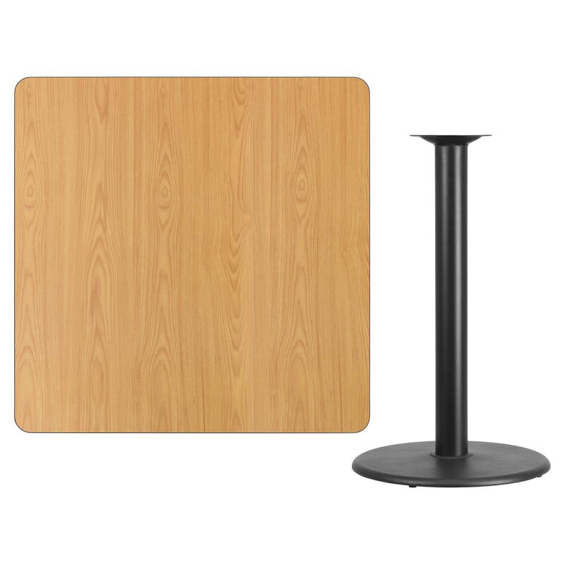 Flash Furniture 42'' Square Natural Laminate Table Top with 24'' Round Bar Height Table Base